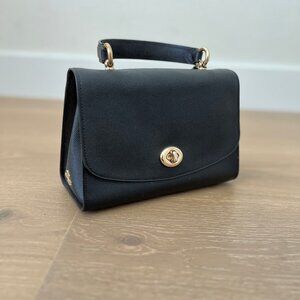 Black and gold Leather Coach Bag with cross body strap